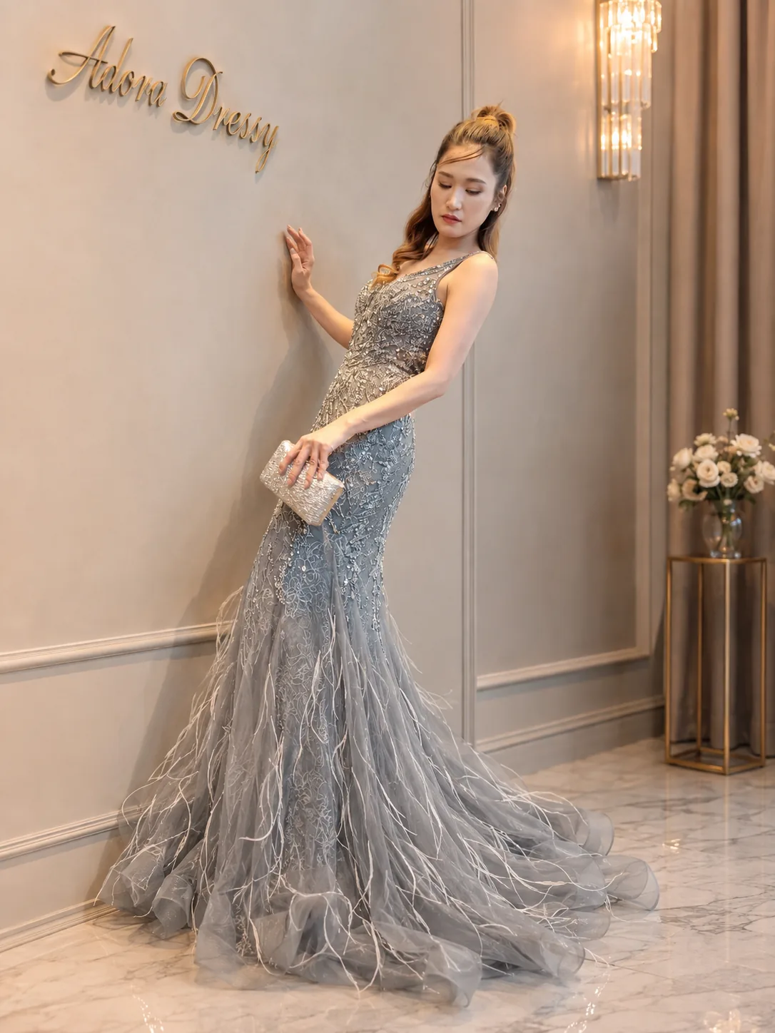 ชุดราตรีสีเทาเงิน Adora Dressy